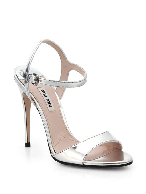 miu miu silver sandals|Silver Metallic Leather Sandals .